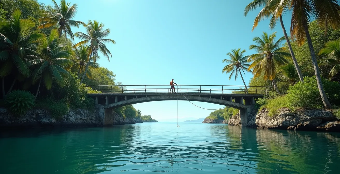 Abseilausrüstung und Sicherheitssystem an einer Brücke