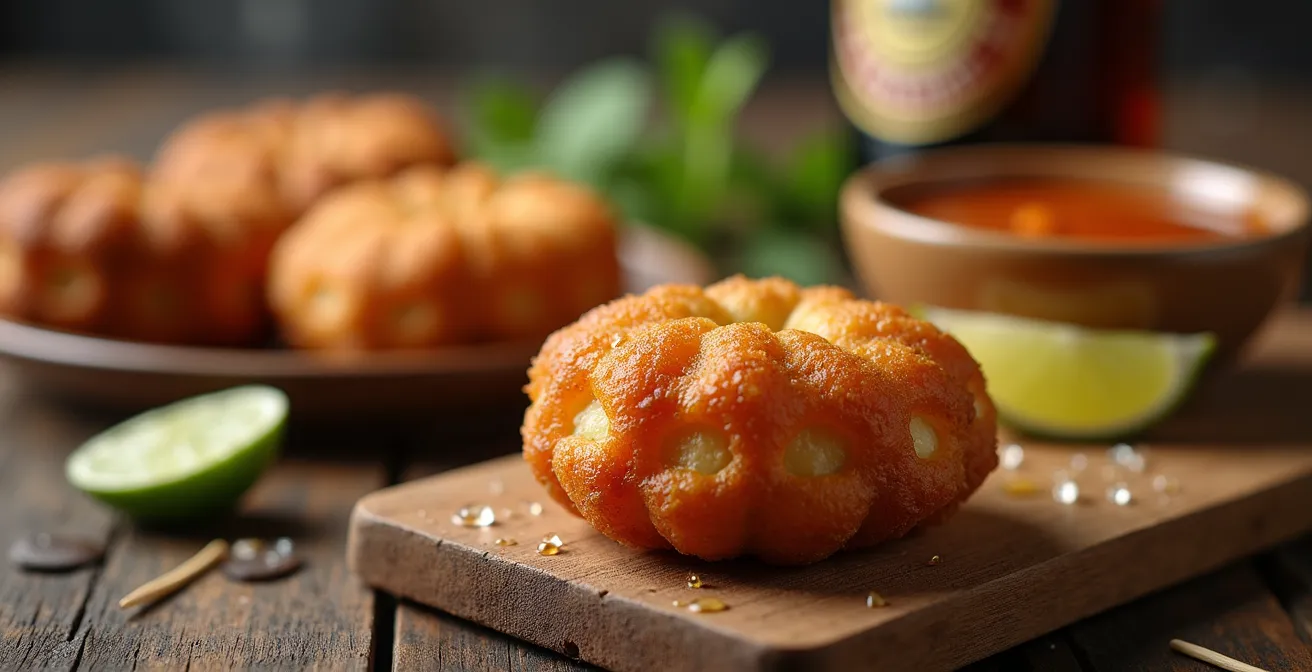 Nahaufnahme traditioneller brasilianischer Bar-Snacks mit goldenem frittierten Essen