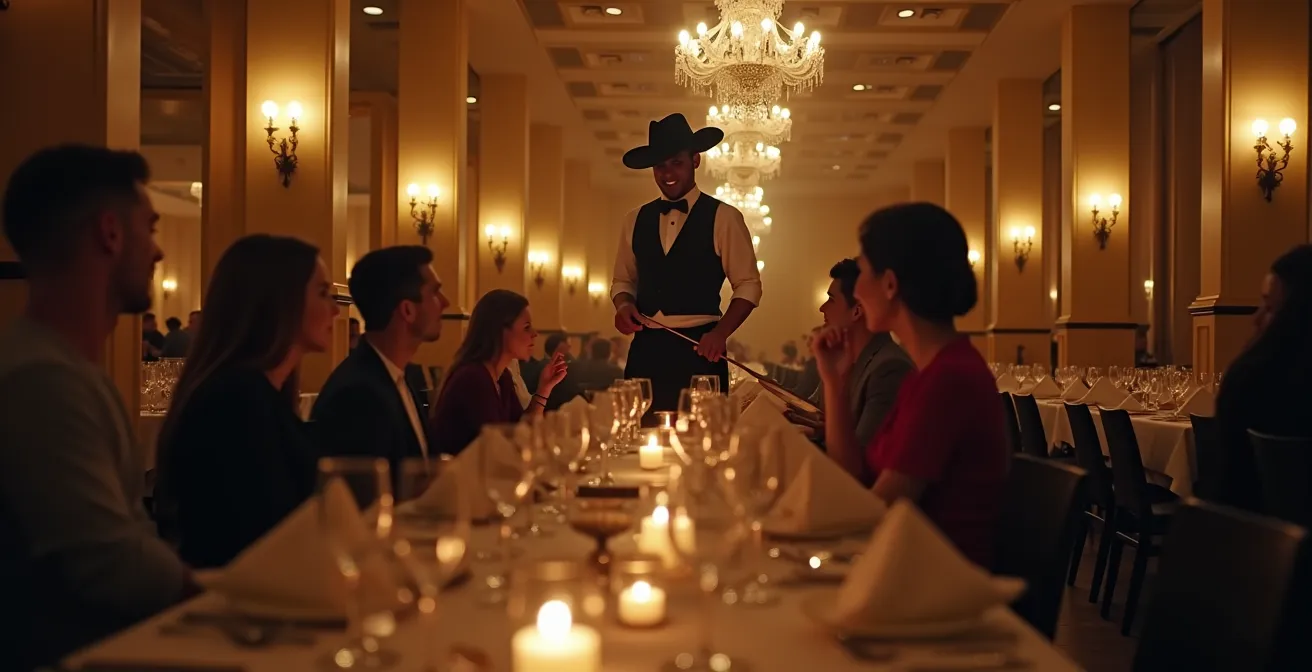 Elegante Churrascaria-Atmosphäre mit Passadores und Gästen