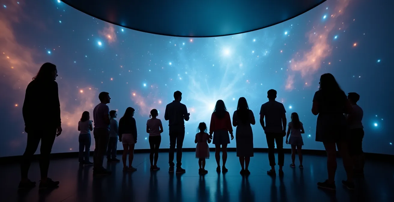 Besucher in der 360-Grad-Projektionskuppel des Museums