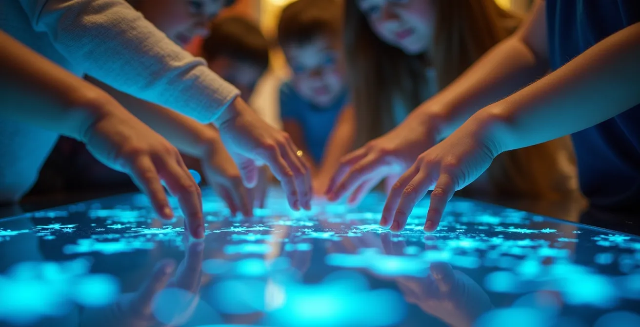 Kinder erkunden interaktive Wissenschaftsstationen im Museum