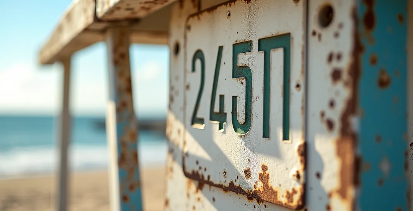 Nahaufnahme eines Posto-Rettungsturms mit charakteristischer Architektur