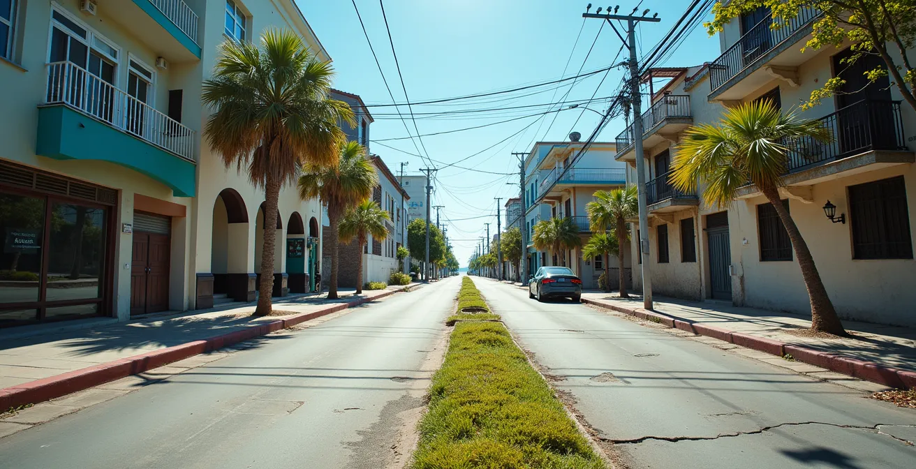 Visueller Kontrast zwischen sicherer Touristenstraße und gefährlichem Übergang zu einer Favela in Rio