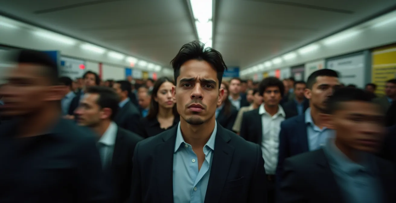 Überfüllte Metro-Station Botafogo während der Rushhour mit Pendlern