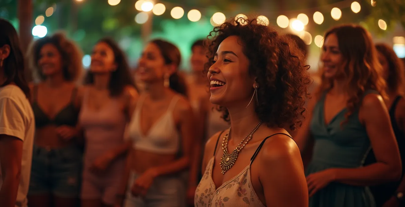 Menschen beobachten respektvoll Samba-Musiker in traditioneller Roda-Formation