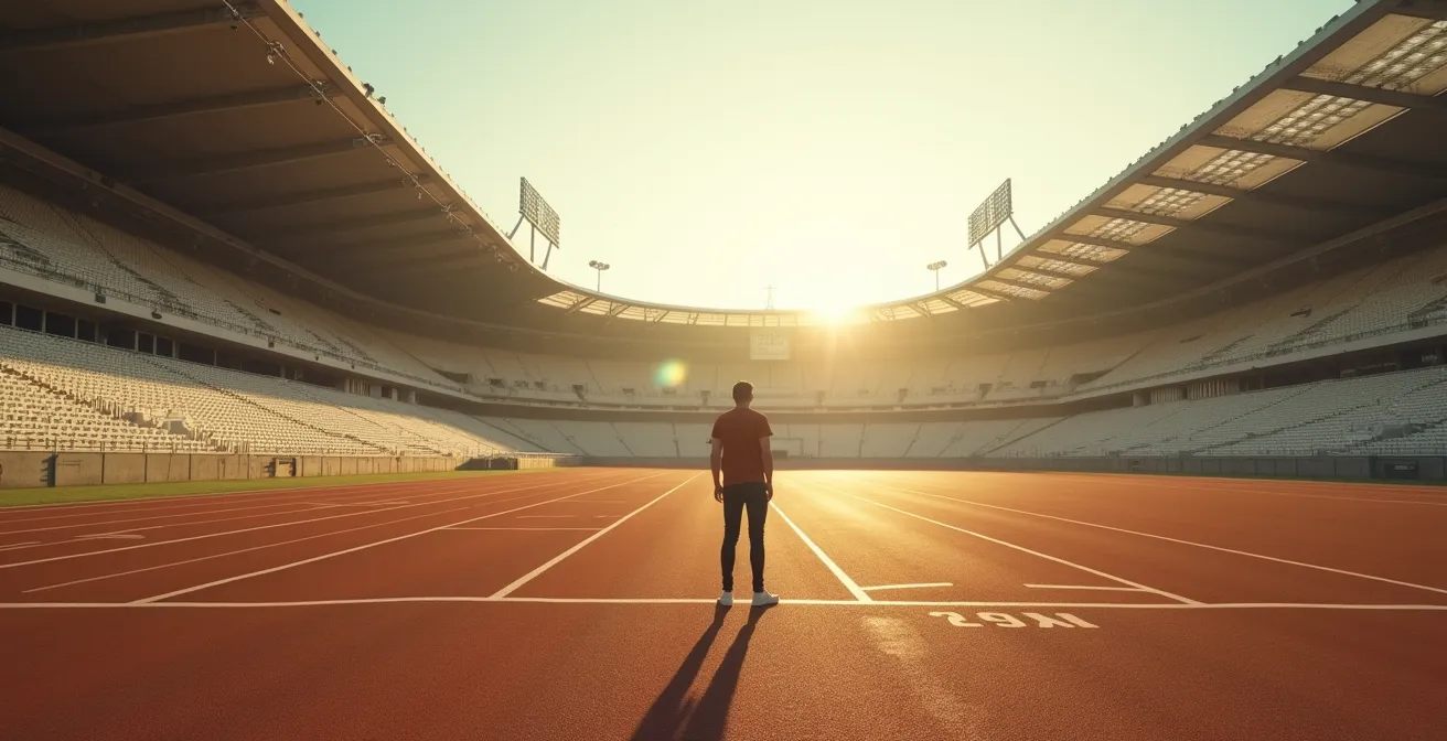 Weitwinkelaufnahme des leeren Sambodroms von der Startlinie aus gesehen
