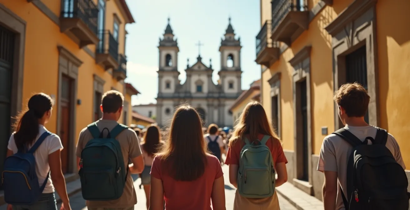 Touristengruppe mit Guide im historischen Zentrum bei Tageslicht