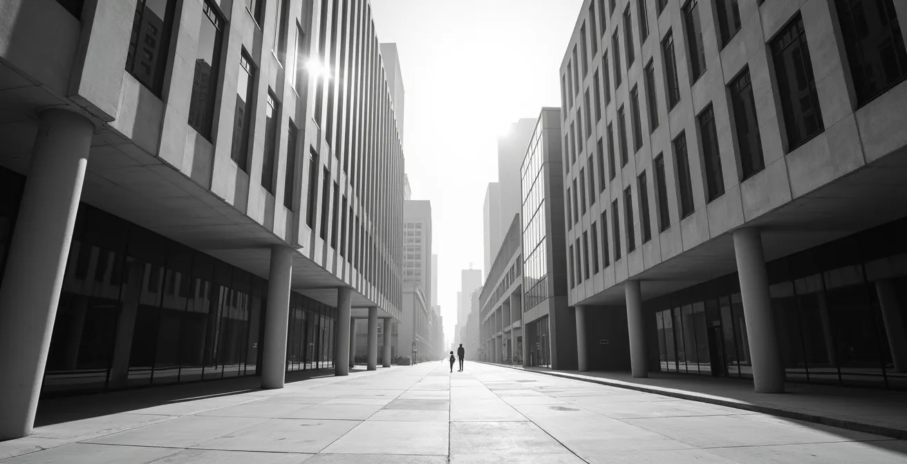 Menschenleeres Geschäftsviertel in Rio an einem Sonntag mit geschlossenen Bürogebäuden